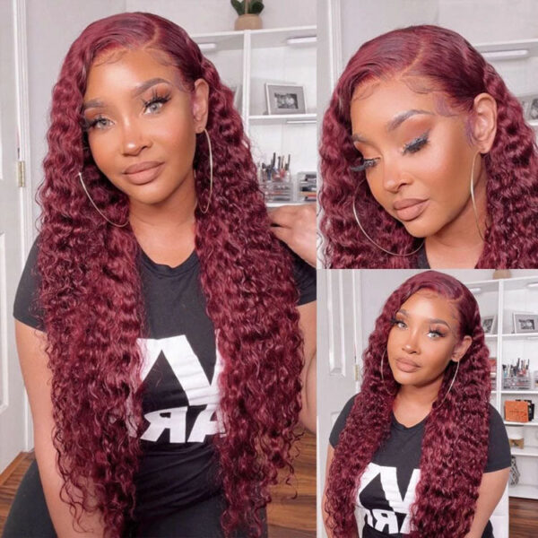 Burgundy Color #99j Human Hair Water Wave 13X4 Lace Front Wigs - Image 2